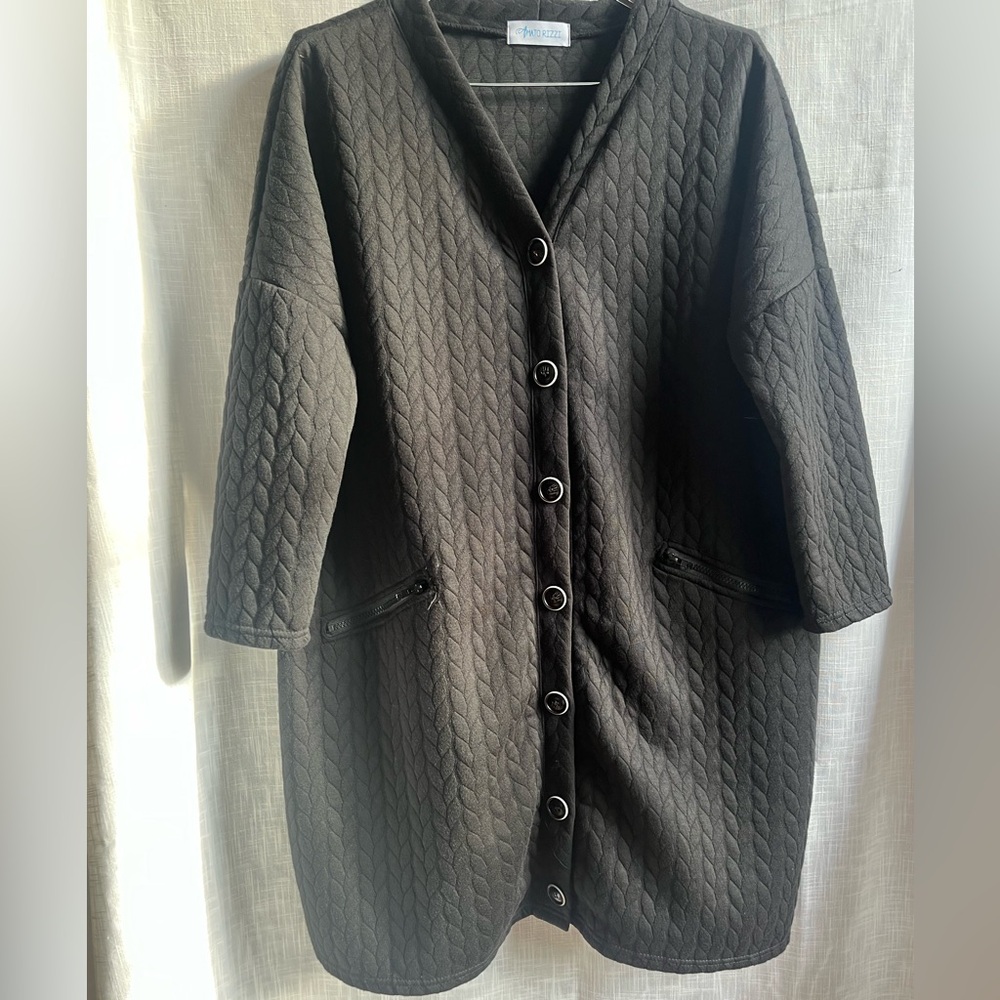 Amato Rizzi Black Quilted Cardigan Sweater Jacket Lagenlook artsy oversized Sz L